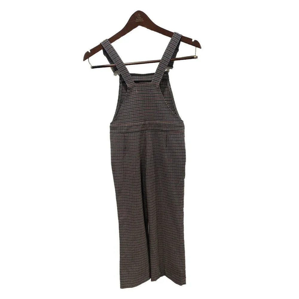 Zara Little Girls Houndstooth Pattern Overalls in Gray/Brown Size 9